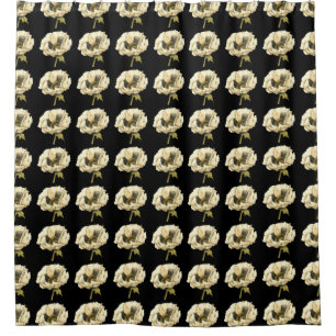 Cream Poppy Flower on Black Background Shower Curtain