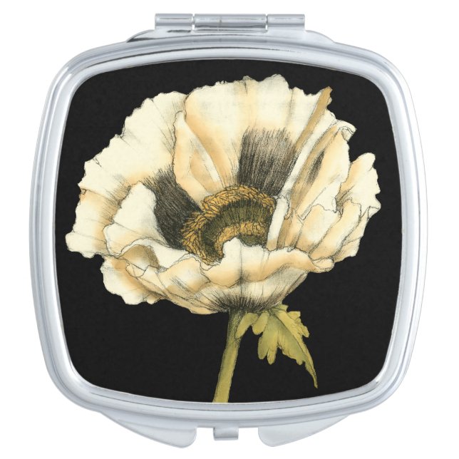 Cream Poppy Flower on Black Background Vanity Mirror (Front)