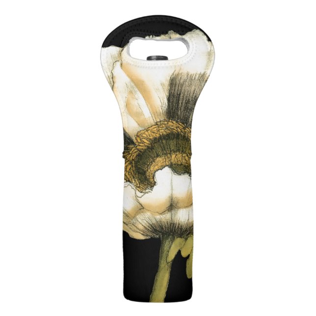 Cream Poppy Flower on Black Background Wine Bag (Back)