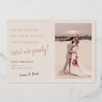 Cream Post Wedding Party Save The Date Foil Card by labellarue at Zazzle