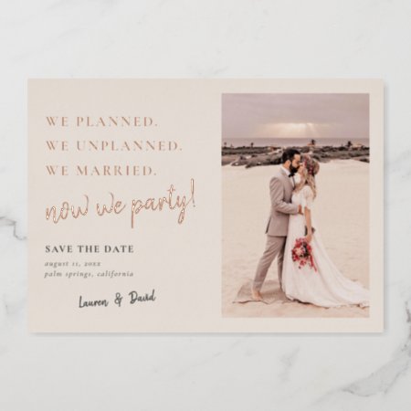 Cream Post Wedding Party Save The Date Foil Card