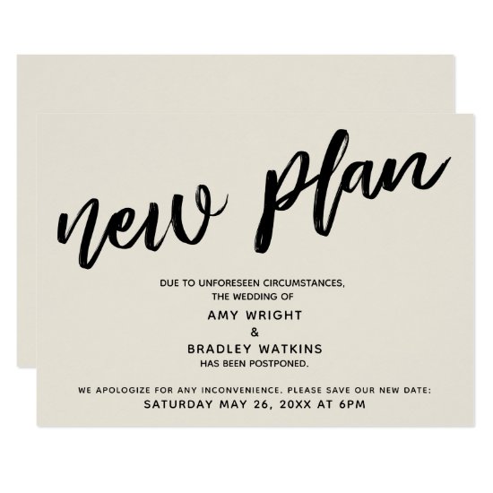 Cream Postponed Wedding Announcement New Plan Card