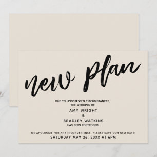 Cream Postponed Wedding Announcement New Plan Card