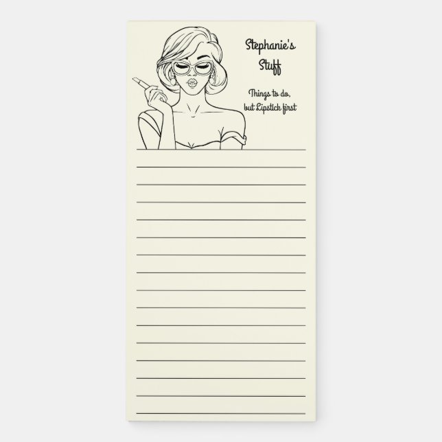 Cream Pretty Retro Lipstick Girl To Do List  Magnetic Notepad (Front)