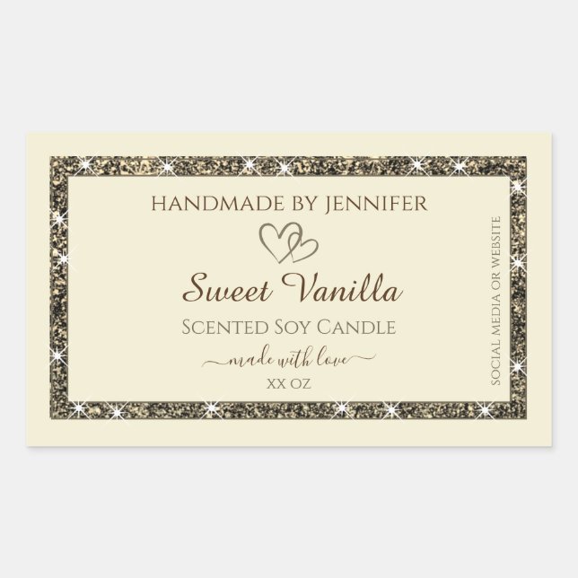 Cream Product Packaging Labels Gold Glitter Border (Front)