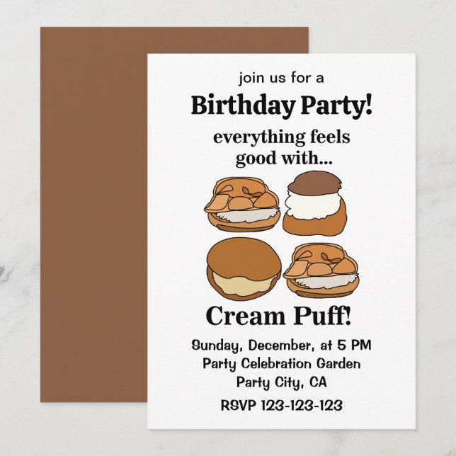 Cream Puff Food Dessert Birthday Party Invitation (Front/Back)