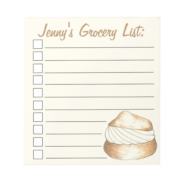 Cream Puff Pastry Chef Grocery Food Shopping List Notepad (Front)
