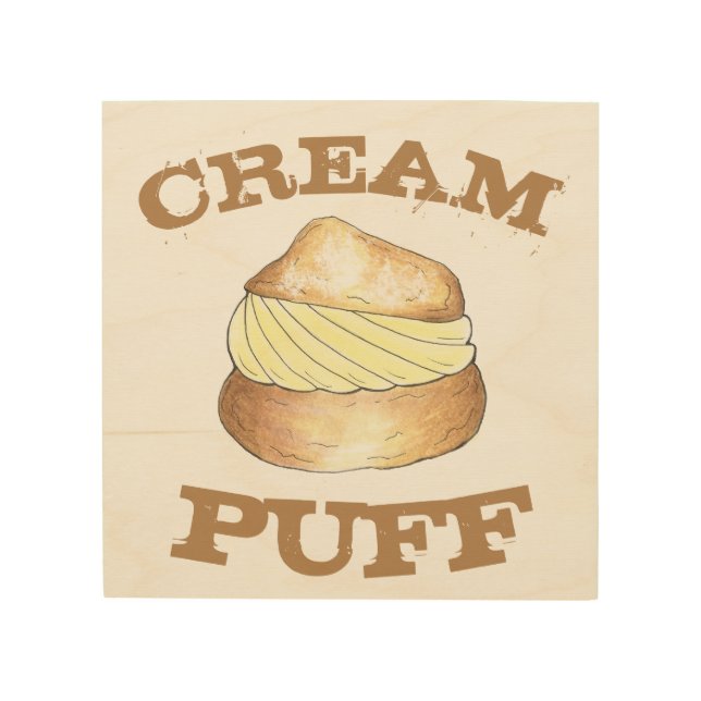 Cream Puff Pastry Dessert Baking Food Kitchen Wood Wall Art (Front)