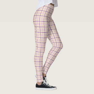 Cream Purple Plaid Classic Pattern Retro Leggings