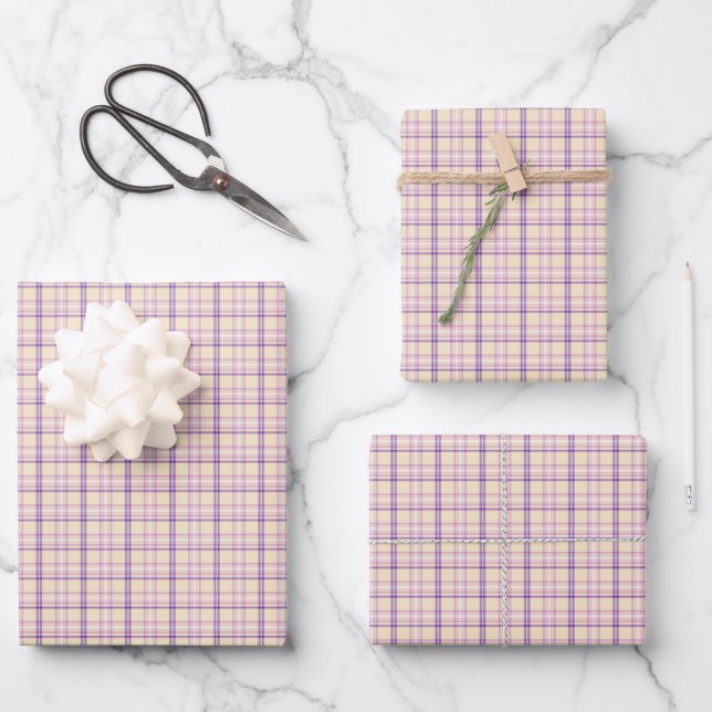 Cream Purple Plaid Classic Pattern Retro Wrapping Paper Sheets (Front)