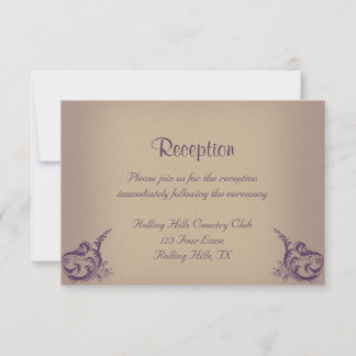 Cream Purple Vintage Scroll Posh Wedding Reception Invitation