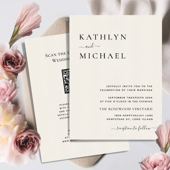 Cream QR Code All In One Modern Minimalist Wedding Invitation (Creator Uploaded)