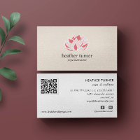 Cream QR CODE wellness spa massage yoga Business Card