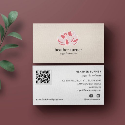 Customizable Cream QR CODE wellness spa massage yoga  Business Card