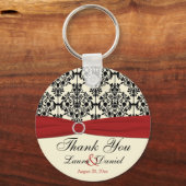 Cream, Red, and Black Damask Wedding Favor Keychain (Front)