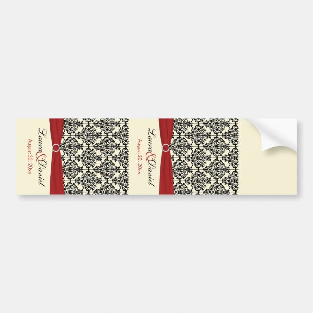 Cream, Red, and Black Damask Wine Label (Front)