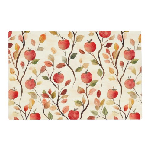 Cream Red Apples Leaves Placemat