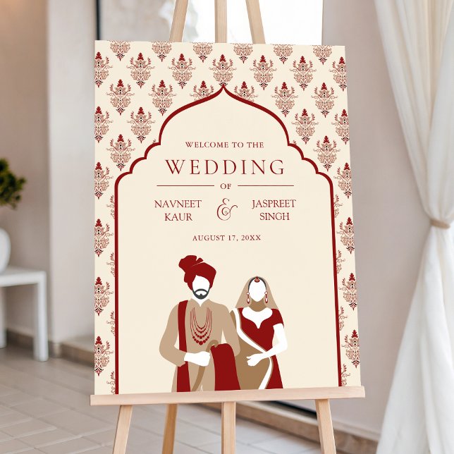 Cream Red Arch Indian Wedding Welcome Sign (Creator Uploaded)
