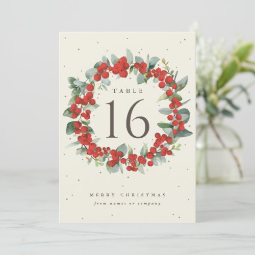 Cream Red BerriesEucalyptus Holiday Table Number
