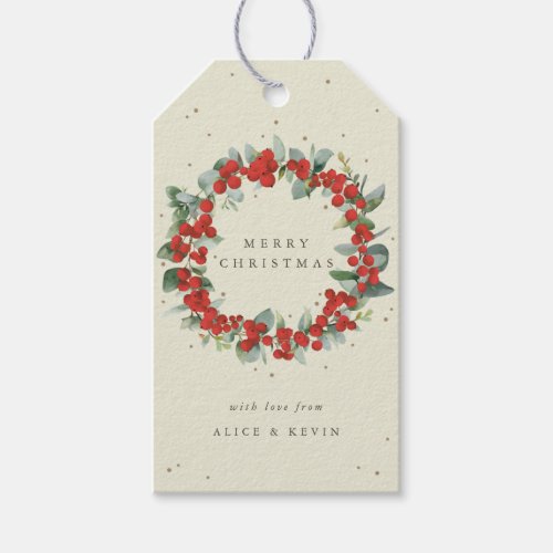 Cream Red BerryEucalyptus ChristmasHoliday Gift Tags