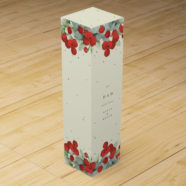 Cream Red Berry+Eucalyptus Christmas/Holiday Wine Box (Front)