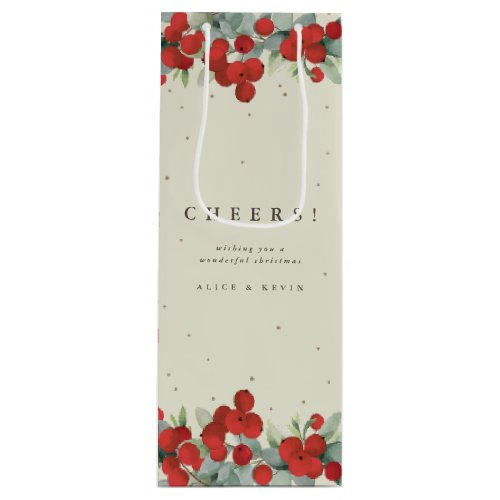 Cream Red BerryEucalyptus ChristmasHoliday Wine Gift Bag