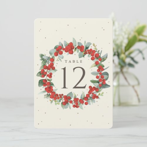 Cream Red BerryEucalyptus Christmas Table Number