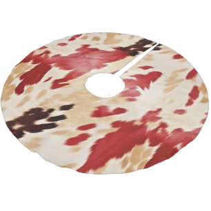 Cream Red Black Cowhide Christmas Brushed Polyester Tree Skirt
