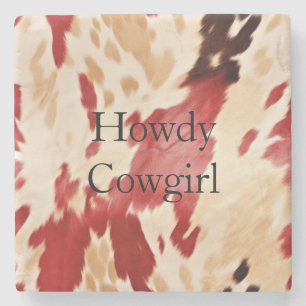 Cream Red Black Cowhide Christmas Stone Coaster