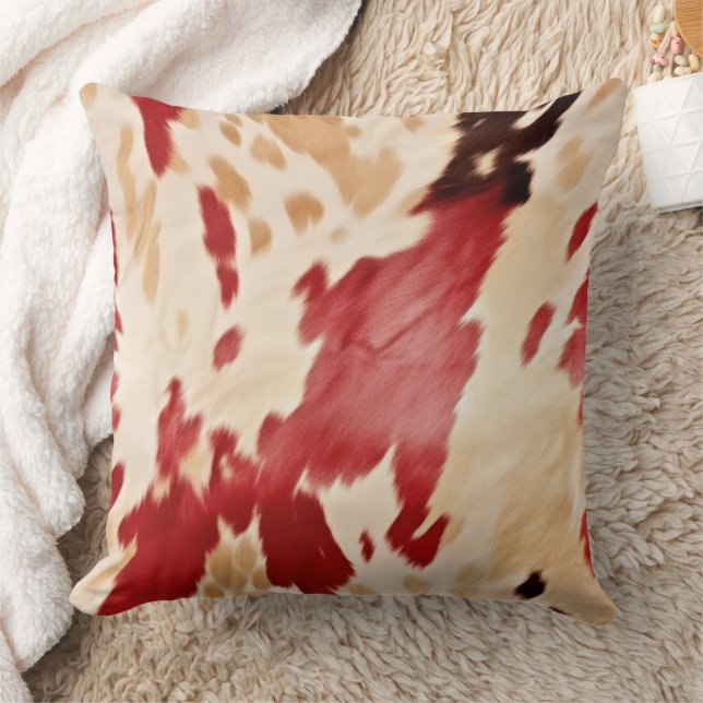 Cream Red Black Cowhide Christmas  Throw Pillow (Blanket)