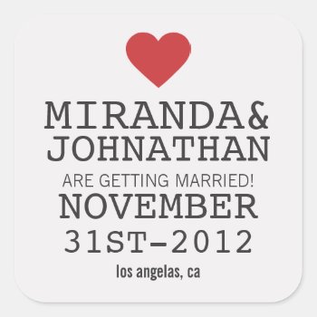 Cream & Red Bold Heart Save The Date Stickers by AllyJCat at Zazzle