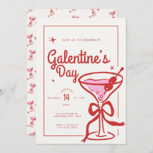 Cream Red Bow Cocktail Galentine’s Day Invitation