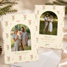Cream Red Bow Greenery Family Photo Christmas