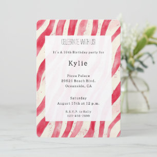 Cream Red Candy Cane Stripes Birthday Invitation