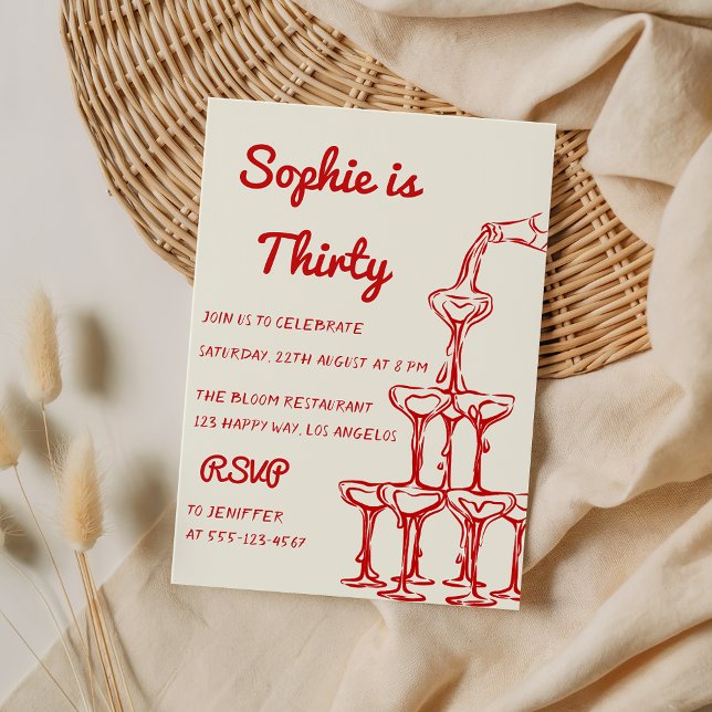 Cream & Red Champagne Tower 30th Birthday Invitation (Creator Uploaded)