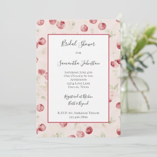 Cream Red Cherries Bridal Shower  Invitation