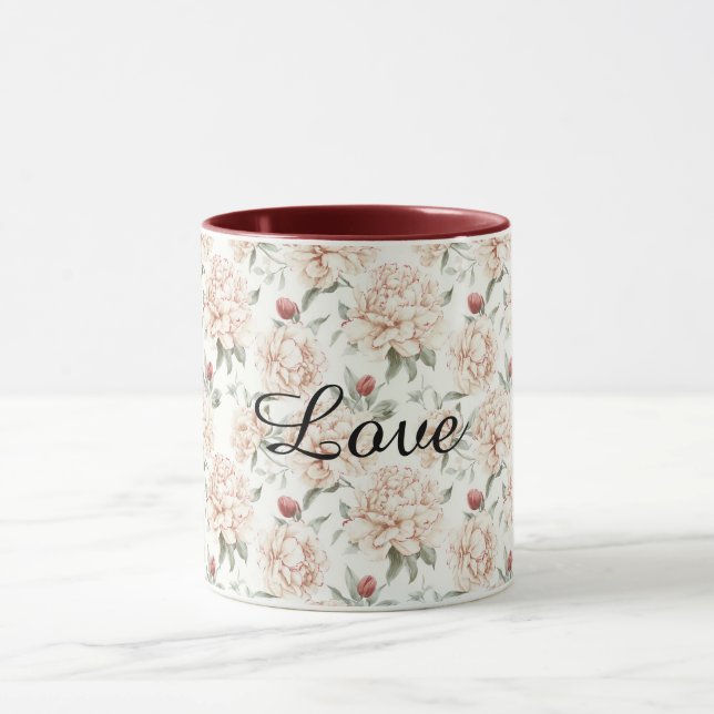 Cream Red Cherry Hearts Valentine's Day Love Bows Mug (Center)