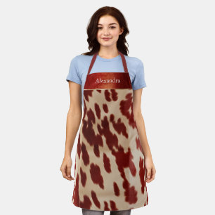 Cream Red Cowhide Christmas Name Apron
