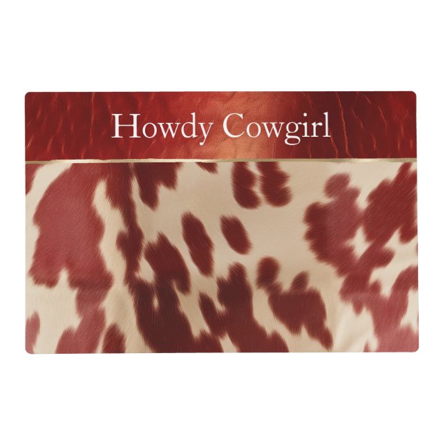Cream Red Cowhide Christmas Name Placemat (Front)