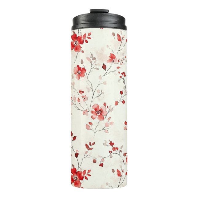 Cream Red Floral Christmas Thermal Tumbler (Front)