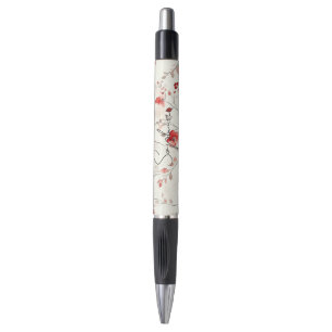Cream Red Floral Pen