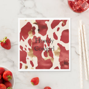 Cream Red Gold Western Cow Birthday Napkins