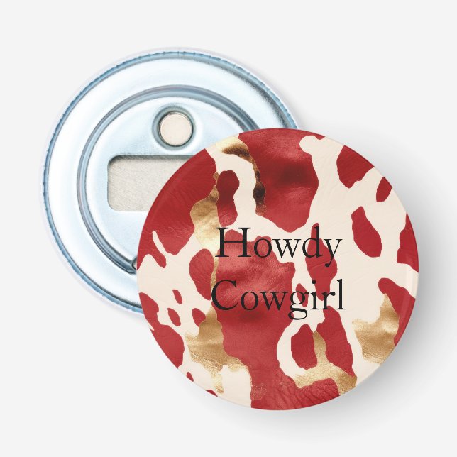 Cream Red Gold Western Cow  Bottle Opener (Front)