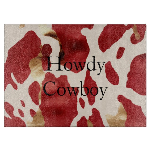 Cream Red Gold Western Cow Cutting Board (Front)