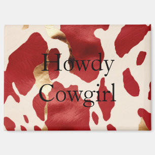 Cream Red Gold Western Cow Magnet