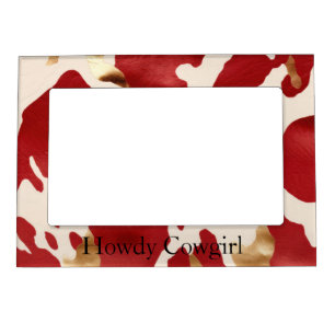 Cream Red Gold Western Cow  Magnetic Frame