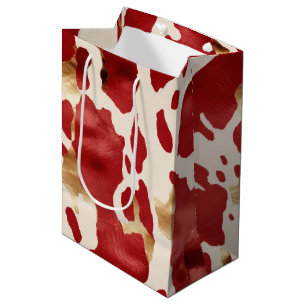 Cream Red Gold Western Cow  Medium Gift Bag
