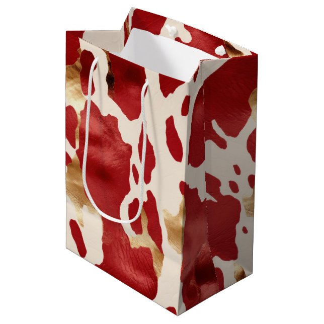 Cream Red Gold Western Cow  Medium Gift Bag (Front Angled)
