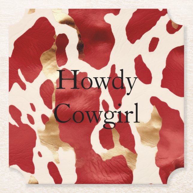 Cream Red Gold Western Cow Paper Coaster (Front)