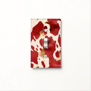Cream Red Gold Western Cow Print Light Switch Cover